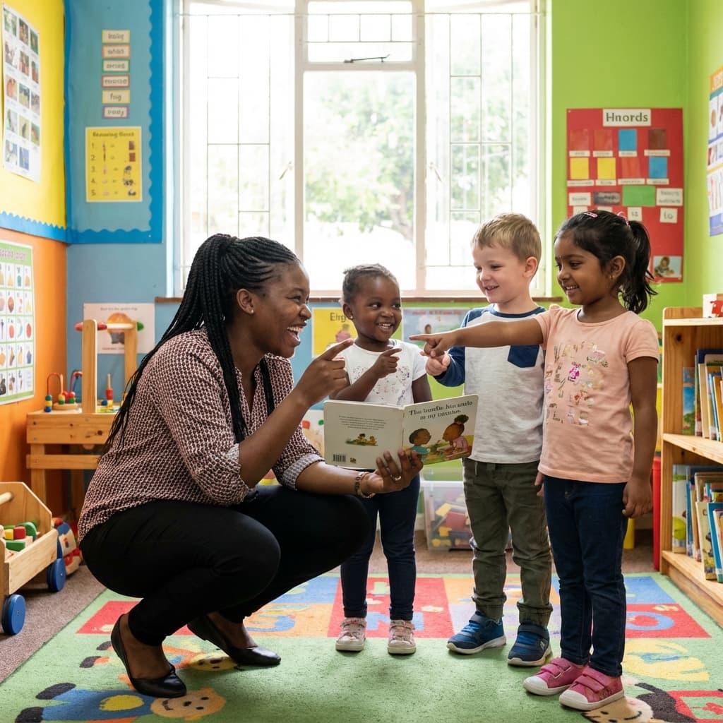 Educator engaging with children in a classroom